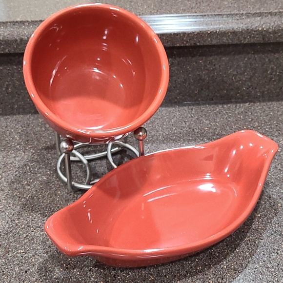 Chantal 2 pc set Bakeware 2 Cup Casserole 3 Cup Serving Bowl Sienna Orange Glaze - Picture 2 of 12